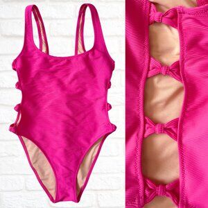 J. Crew Hot Pink One Piece Bathing Suit Swim Suit Size 6 Side Cut Outs Bows